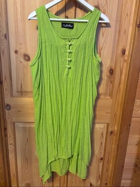 Cherie Bliss Lime Green Sleeveless High-Low Crinkle Dress